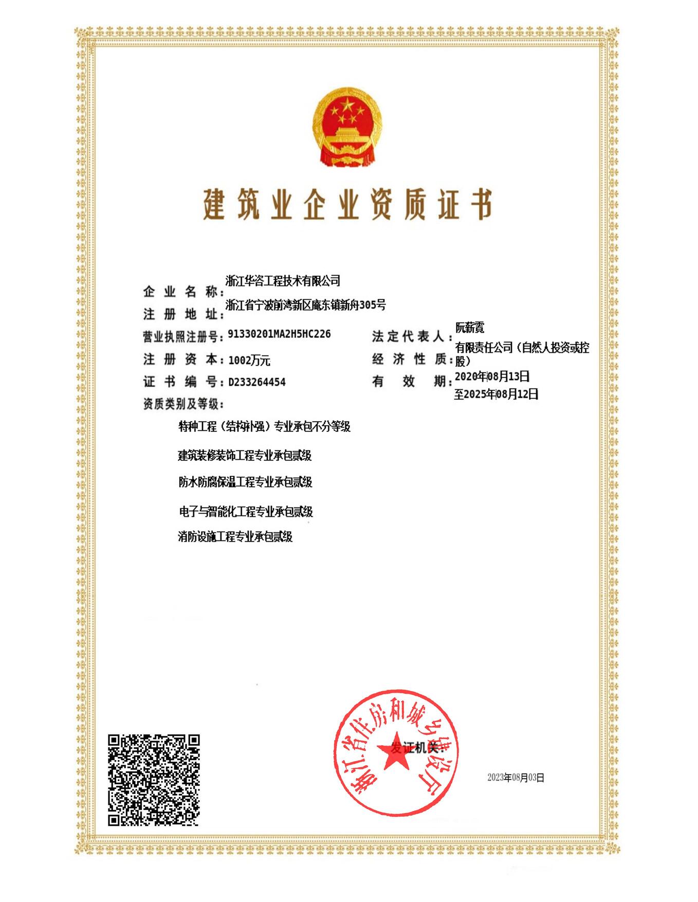 华咨工程-资质证书